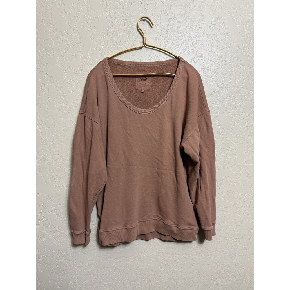 Aerie Oversized Sweatshirt Women Sz Xs Brown Camel Lagenlook Scoop Neck Pullover